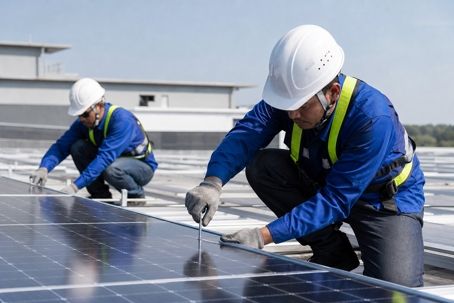 Professional solar panel installation team
